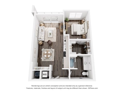 Floor plan for 1 bed, 1 bath, 805 sqft